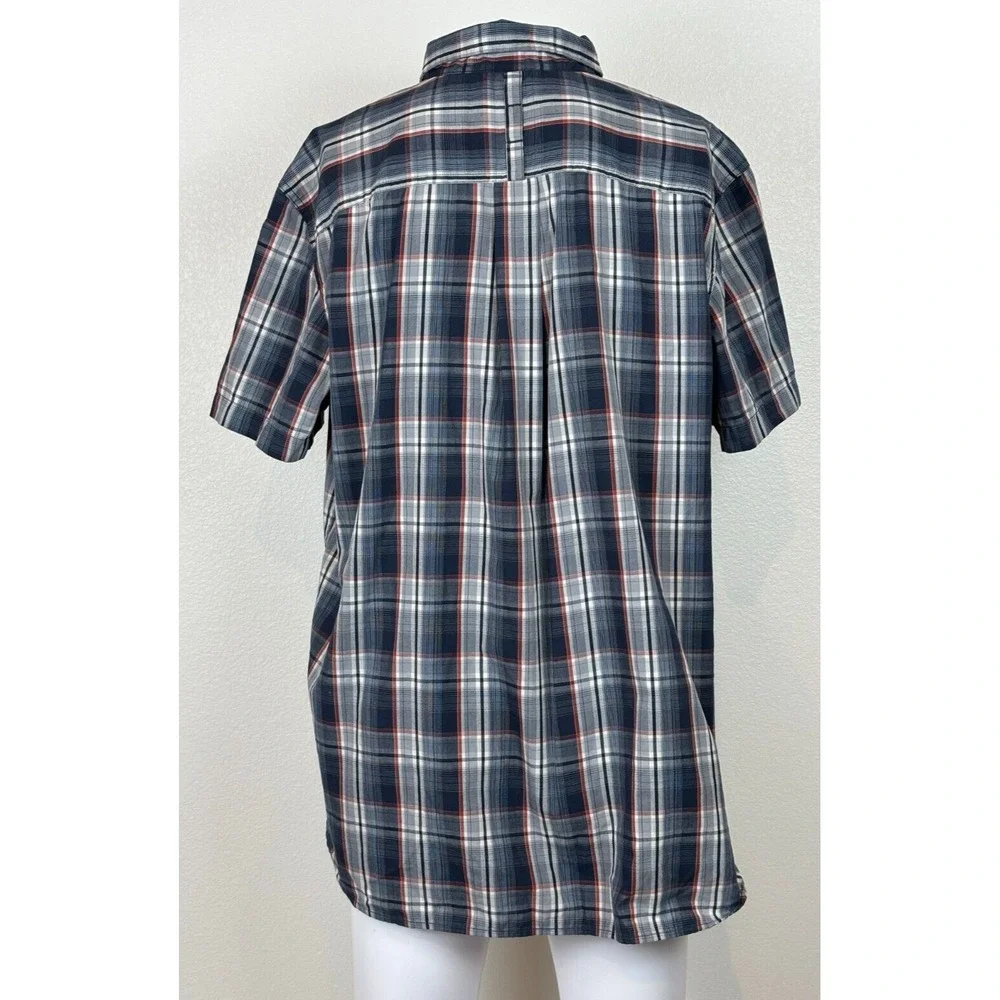 North Face Mens Plaid Button Down Short Sleeve Shirt XL Blue Classic Outdoors